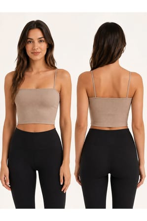 Kadın İnce Askılı Fitilli Crop Büstiyer Esnek Dikişsiz Günlük Atlet