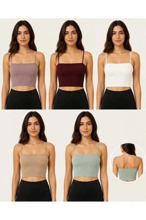 Kadın İnce Askılı Fitilli Crop Büstiyer Esnek Dikişsiz Günlük Atlet