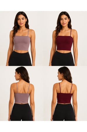 Kadın İnce Askılı Fitilli Crop Büstiyer Esnek Dikişsiz Günlük Atlet
