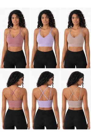 Kadın V Yaka Çift Askılı Sırtı Çapraz Spor Büstiyer Crop Top