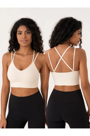 Kadın V Yaka Çift Askılı Sırtı Çapraz Spor Büstiyer Crop Top
