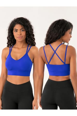 Kadın V Yaka Çift Askılı Sırtı Çapraz Spor Büstiyer Crop Top