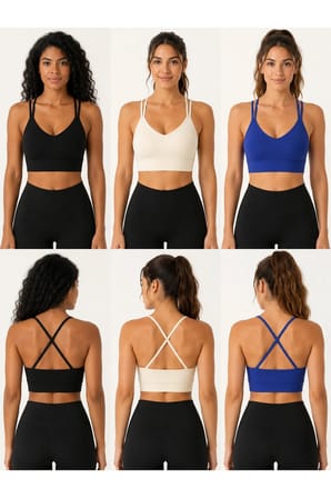 Kadın V Yaka Çift Askılı Sırtı Çapraz Spor Büstiyer Crop Top