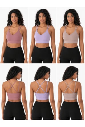 Kadın V Yaka Çift Askılı Sırtı Çapraz Spor Büstiyer Crop Top