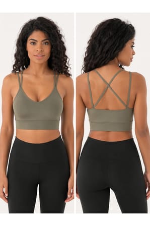 Kadın V Yaka Çift Askılı Sırtı Çapraz Spor Büstiyer Crop Top