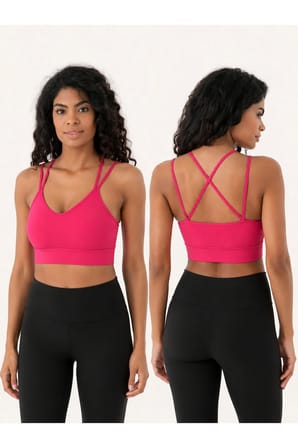 Kadın V Yaka Çift Askılı Sırtı Çapraz Spor Büstiyer Crop Top