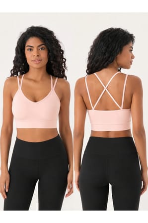 Kadın V Yaka Çift Askılı Sırtı Çapraz Spor Büstiyer Crop Top