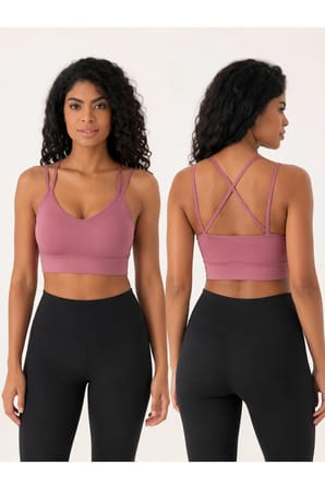 Kadın V Yaka Çift Askılı Sırtı Çapraz Spor Büstiyer Crop Top