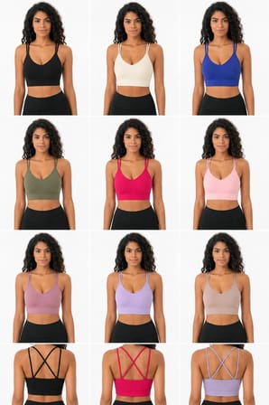Kadın V Yaka Çift Askılı Sırtı Çapraz Spor Büstiyer Crop Top