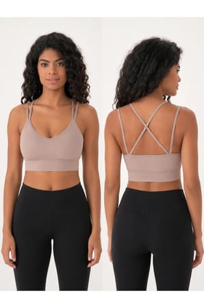 Kadın V Yaka Çift Askılı Sırtı Çapraz Spor Büstiyer Crop Top