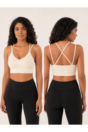 Kadın V Yaka Çift Askılı Sırtı Çapraz Spor Büstiyer Crop Top