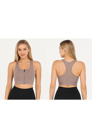 Kadın Fermuarlı Sporcu Büstiyer Sırtı Çapraz Destekli Fitness Yoga Pilates Crop Top