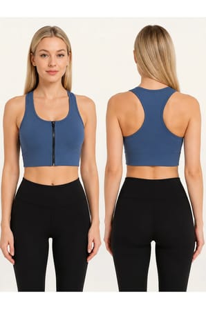 Kadın Fermuarlı Sporcu Büstiyer Sırtı Çapraz Destekli Fitness Yoga Pilates Crop Top