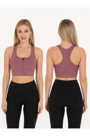 Kadın Fermuarlı Sporcu Büstiyer Sırtı Çapraz Destekli Fitness Yoga Pilates Crop Top
