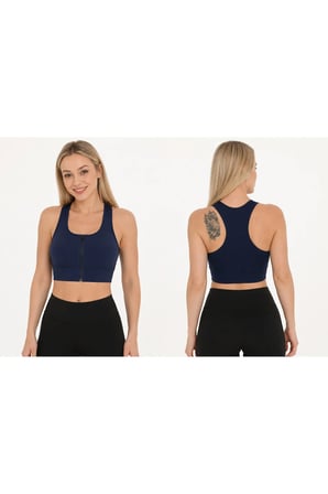Kadın Fermuarlı Sporcu Büstiyer Sırtı Çapraz Destekli Fitness Yoga Pilates Crop Top