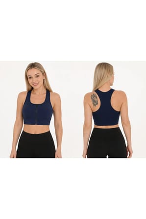 Kadın Fermuarlı Sporcu Büstiyer Sırtı Çapraz Destekli Fitness Yoga Pilates Crop Top
