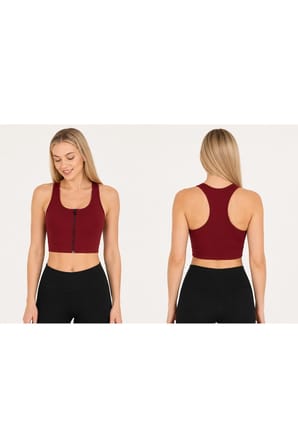 Kadın Fermuarlı Sporcu Büstiyer Sırtı Çapraz Destekli Fitness Yoga Pilates Crop Top