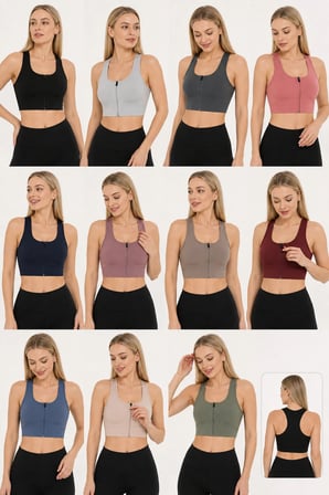 Kadın Fermuarlı Sporcu Büstiyer Sırtı Çapraz Destekli Fitness Yoga Pilates Crop Top