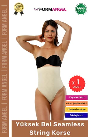#Korse Seamless Dikişsiz Toparlayıcı Vücut Şekillendiren Kaymaz Yüksek Bel String Korse - 1 Adet