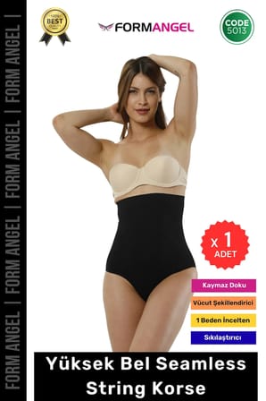 #Korse Seamless Dikişsiz Toparlayıcı Vücut Şekillendiren Kaymaz Yüksek Bel String Korse - 1 Adet