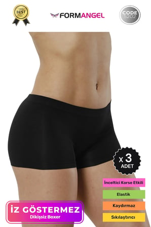 #KadınBoxer Toparlayıcı Şekillendirici Seamless Kaymaz Kadın Dikişsiz Boxer İç Çamaşırı - 3 Adet