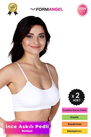 #Büstiyer Dikişsiz Seamless Kadın Esnek Yumuşak Kumaş İp İnce Askılı Pedli Spor Büstiyer - 2 Adet