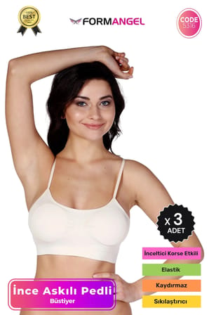#Büstiyer Dikişsiz Seamless Kadın Esnek Yumuşak Kumaş İp İnce Askılı Pedli Spor Büstiyer - 3 Adet