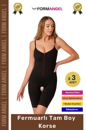 #Korse Vücut Şekillendiren Toparlayıcı Özel Bölgesi Açık Kaymaz Fermuarlı Tam Boy Korse - 3 Adet