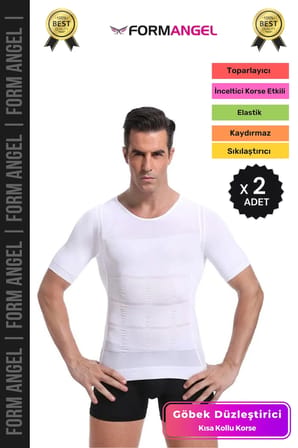 #ErkekKorse Dik Duruş Vücut Bel Göğüs Toparlayıcı Göbek Sıkılaştırıcı Kısa Kol Korse Atlet - 2 Adet