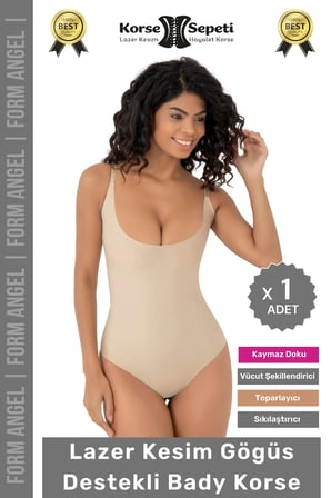 #Korse Kayma Önleyen 2 Beden Küçülten İz Yapmayan Lazer Kesim Göğüs Destekli Body Korse - 1 Adet