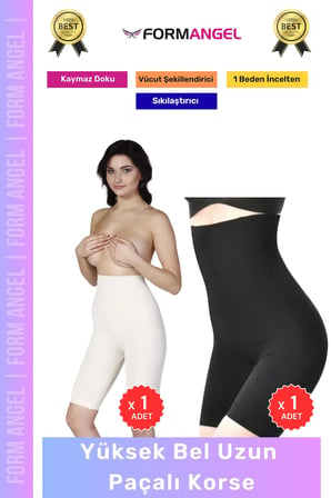 #Korse Lazer Kesim İz Göstermez Toparlayıcı Kaymaz Kadın Yüksek Bel Uzun Paçalı Korse 2'li Set