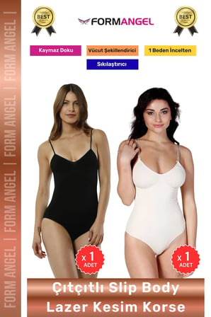 #Korse Lazer Kesim Seamless İz Göstermeyen Toparlayıcı Kaymayan Çıtçıtlı Slip Body Korse 2'li Set