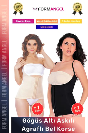 #Korse Vücut Şekillendiren Toparlayıcı Kadın Göğüs Altı Askılı Agraflı Bel Korse 2'li Set