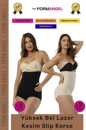 #Korse 2 Beden İncelten Lazer Kesim İz Göstermeyen Kaymaz Toparlayıcı Yüksek Bel Slip Korse 6'lı Set