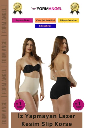 #Korse 2 Beden İncelten Toparlayıcı İz Göstermeyen Kaymaz Kadın Lazer Kesim Slip Korse 2'li Set