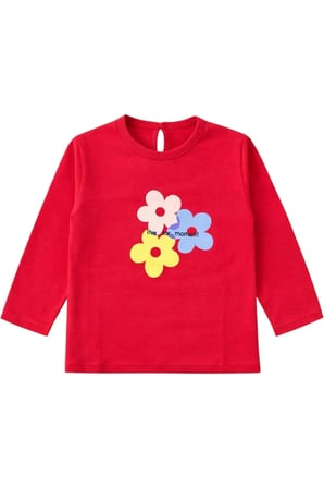 %100 PAMUKLU SÜPREM KUMAŞ MEVSİMLİK T-SHIRT 6 Ay,9 Ay,12 Ay,18 Ay Kız KIRMIZI