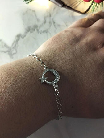 Zirkon taşlı Ayyıldız bileklik