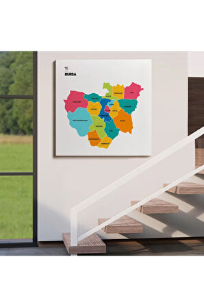 Bursa  İli Ve İlçeler Haritası  Dekoratif Kanvas Tablo 1306
