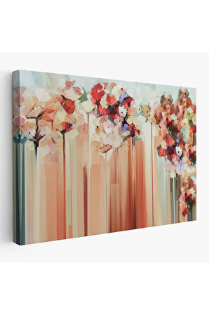 Soyut Çiçekler Yağlıboya Görünüm Dekoratif Kanvas Duvar Tablosu-3540