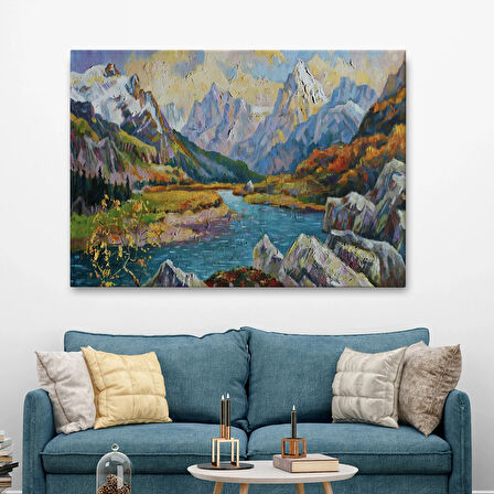 Kafkas Dağları Manzaralı Yağlıboya Görünüm Dekoratif Kanvas Duvar Tablosu-3603