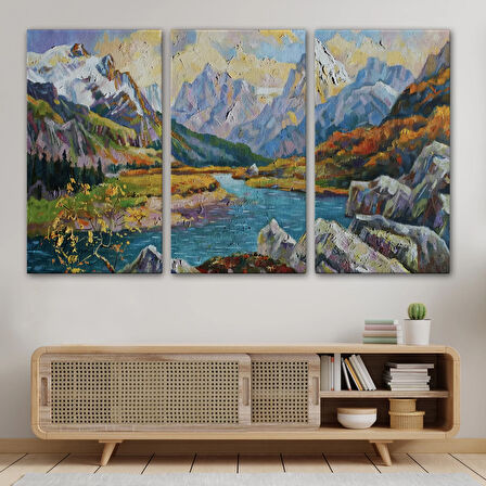 Kafkas Dağları Manzaralı Yağlıboya Görünüm Dekoratif Kanvas Duvar Tablosu-3603