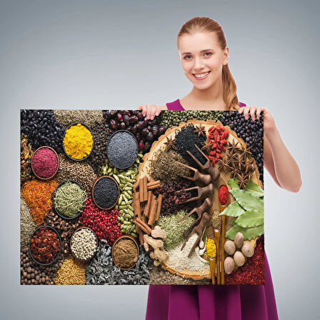 Mutfak Masasın Da  Baharatlar Dekoratif Kanvas Duvar Tablosu-3659