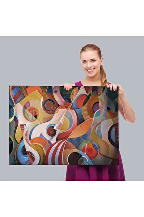 Müzik Temalı Soyut Yağlıboya Görünüm Dekoratif Kanvas Tablo-3705