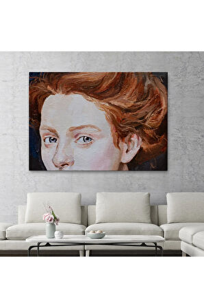 Kızıl Saçlı Kadın Yağlıboya Görünüm Dekoratif Tablo-3741