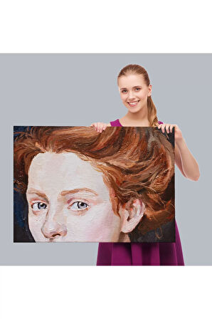 Kızıl Saçlı Kadın Yağlıboya Görünüm Dekoratif Tablo-3741