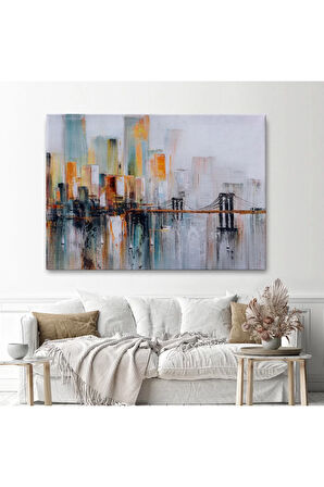 Brooklyn Köprüsü New York Yağlıboya Görünüm Dekoratif Tablo-3744