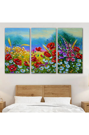 Renkli Çiçekler Yağlıboya Görünüm Dekoratif Kanvas Duvar Tablosu-3749