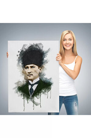 Mustafa Kemal Atatürk'ün Suluboya Görünümlü Portresi Dekoratif Kanvas Tablo-da-78