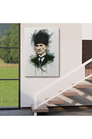 Mustafa Kemal Atatürk'ün Suluboya Görünümlü Portresi Dekoratif Kanvas Tablo-da-78