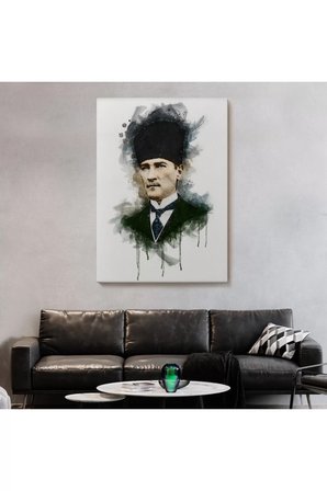 Mustafa Kemal Atatürk'ün Suluboya Görünümlü Portresi Dekoratif Kanvas Tablo-da-78